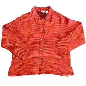 Chico's Design Women's Woven Linen Burnt Orange Button-up Shirt Size L Lagenlook
